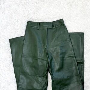 Cotton on green leather straight wide leg pants
